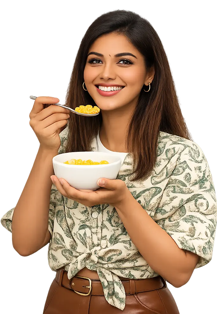 Enjoying a healthy meal delivered by Myna Kitchen