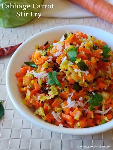 Carrot cabbage beetroot poriyal
