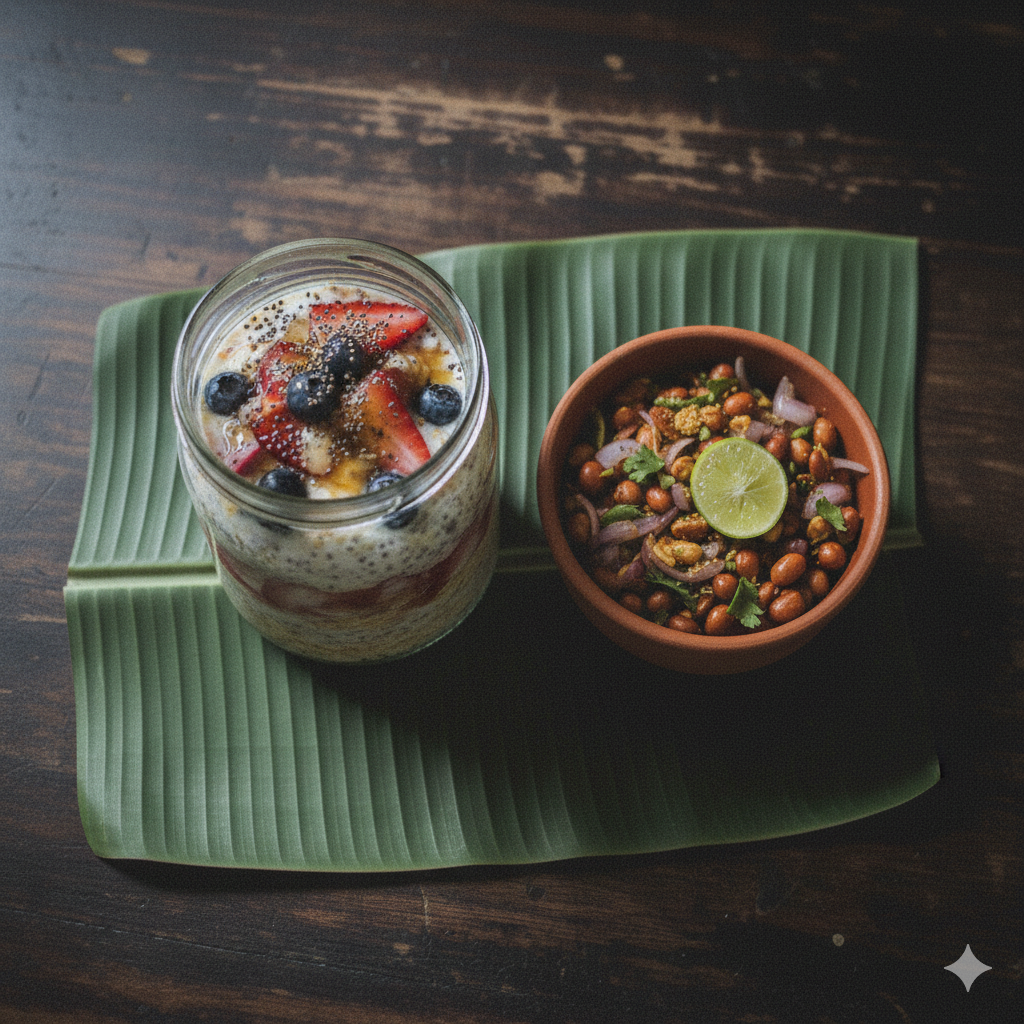 Overnight Fruit Oats + peanut chat