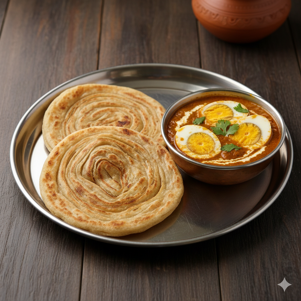 Wheat Parotta + Egg butter masala