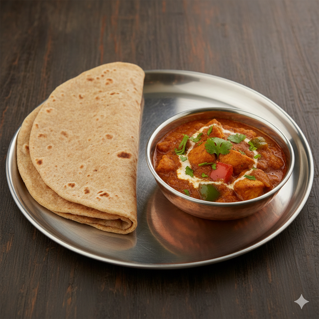 Chapathi and Kadai Chicken