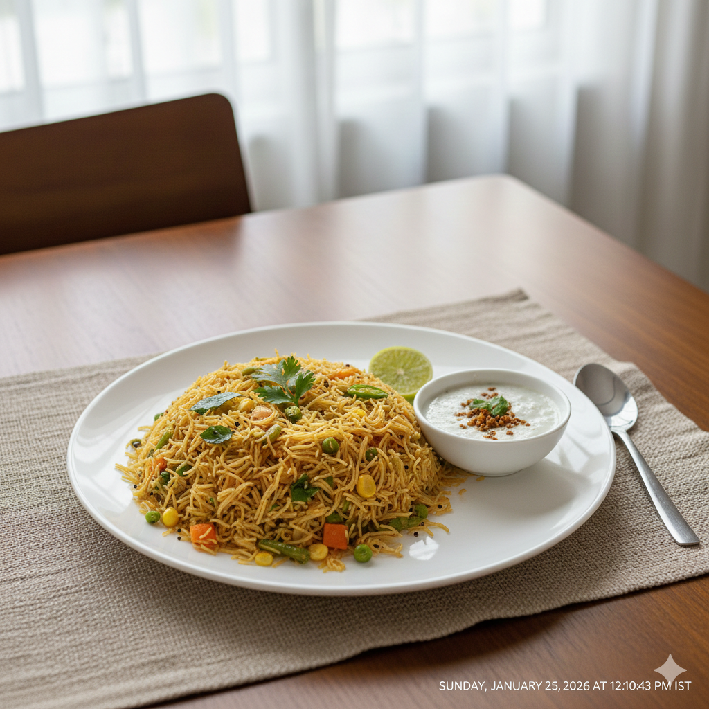 Vegetables semiya upma + Coconut Chutney