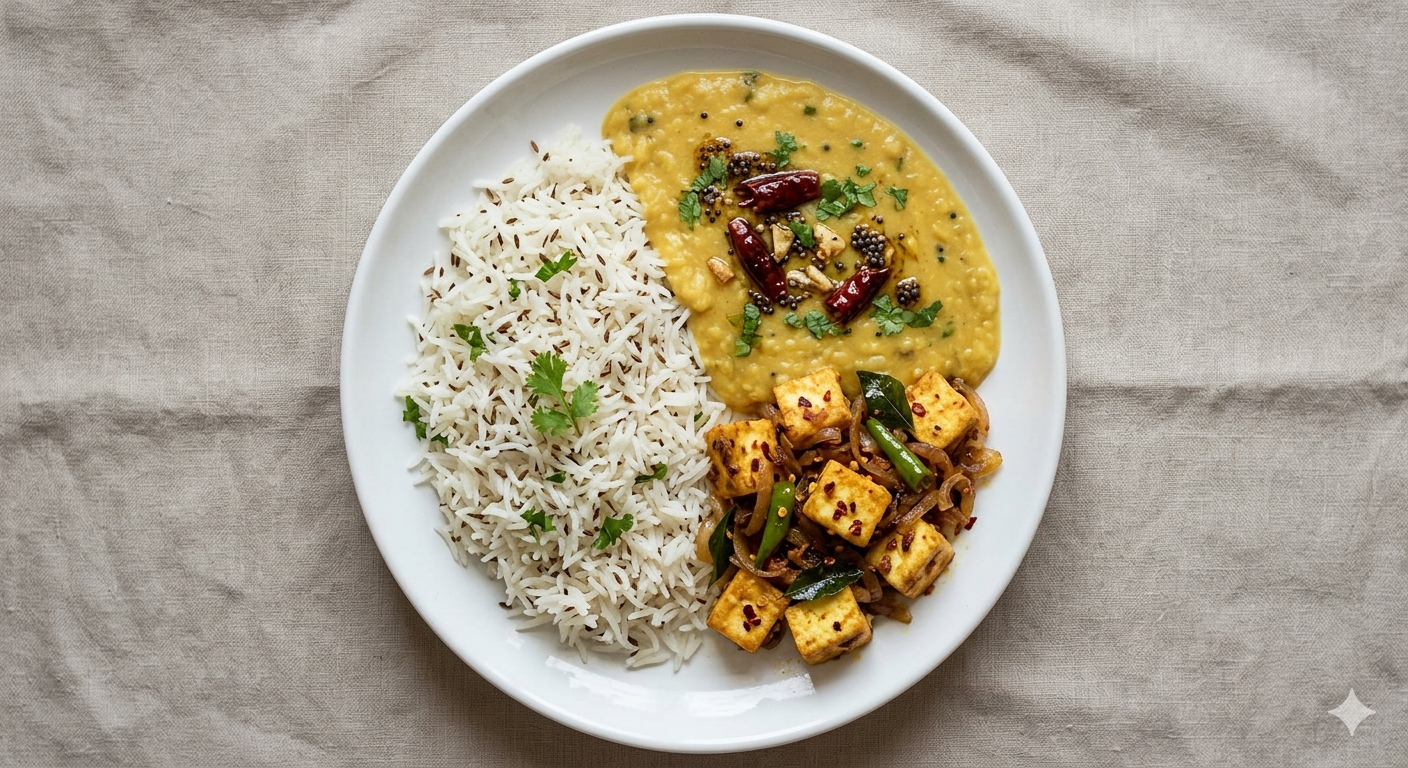 Jeera Rice + Dal Tadka + Paneer Pallipalayam