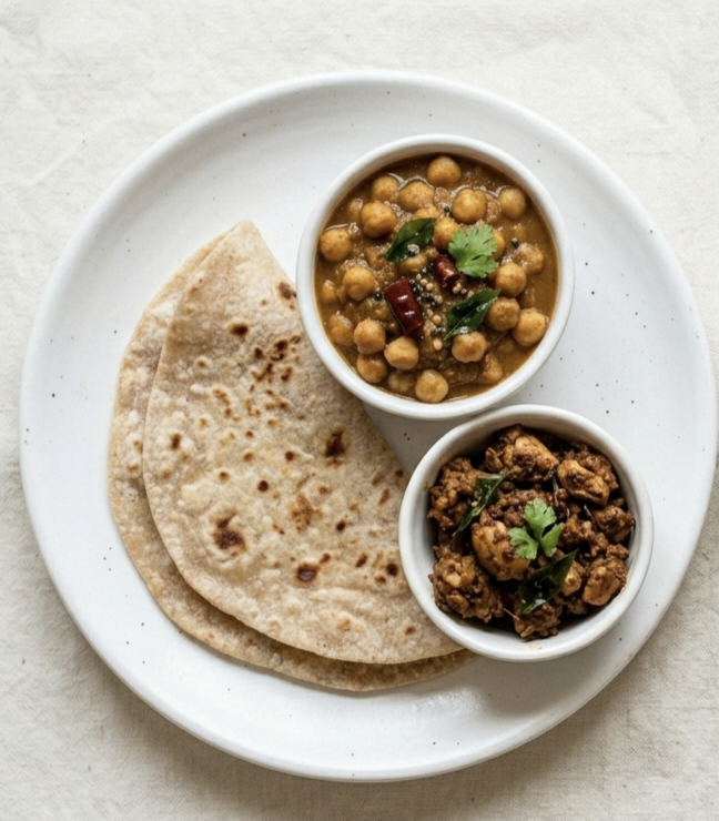 Chapathi + Channa Masala + Chicken Chukka