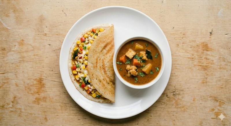 Cheese corn veg dosa + Veg Salna