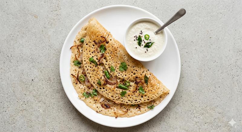 Onion Rava Dosa + Coconut Chutney