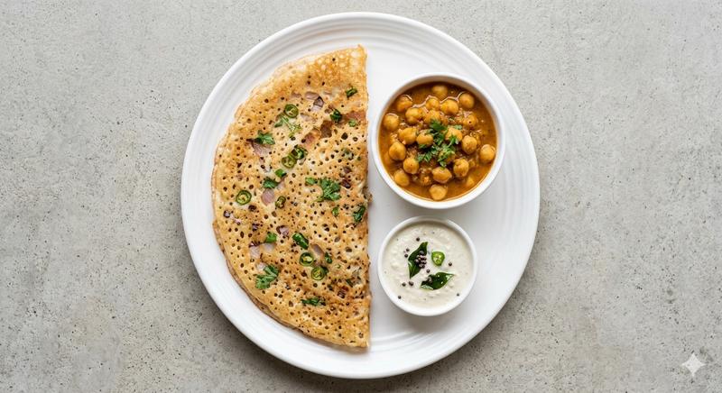 Onion Rava Dosa + channa bowl + Coconut Chutney