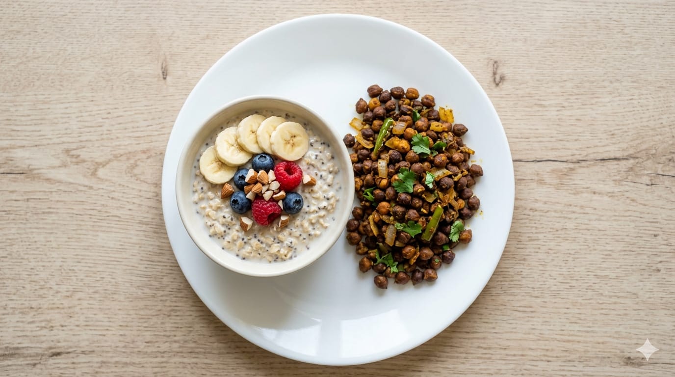 Overnight Fruit Oats + Black channa roast