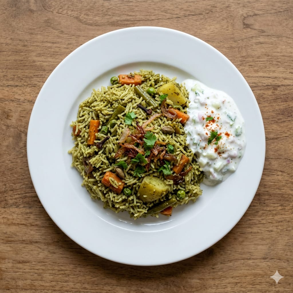 Dhonne veg biriyani + Raita