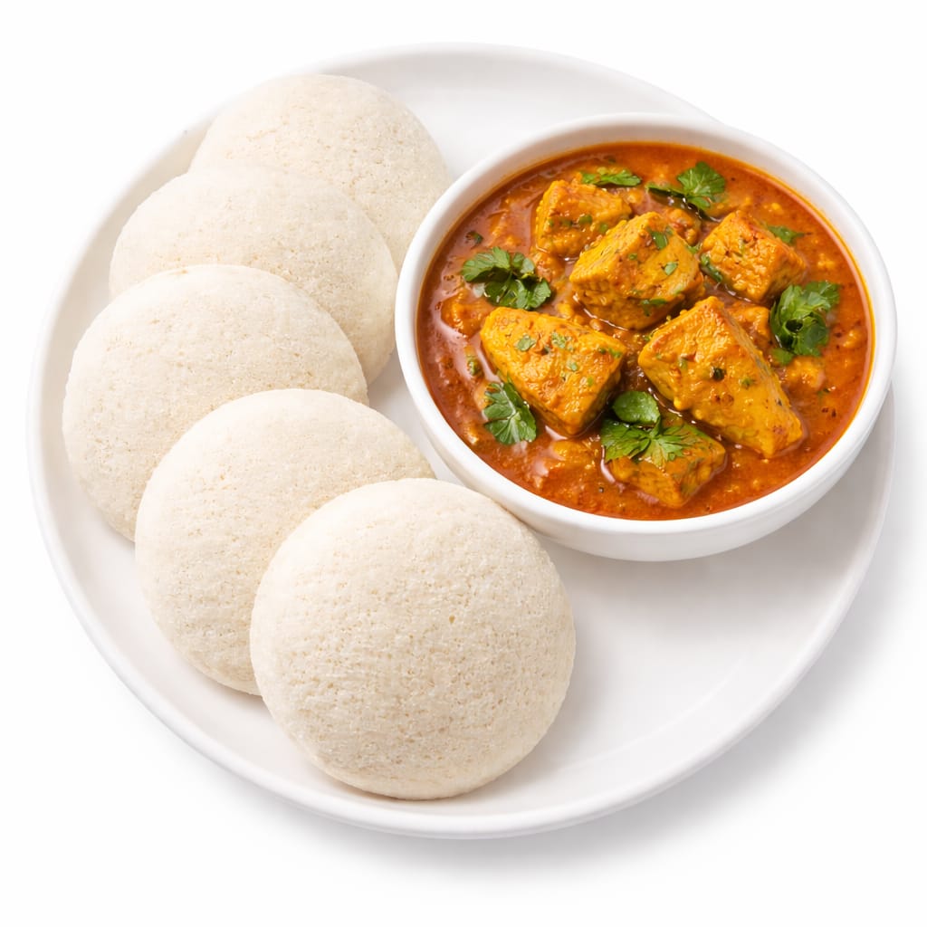 Idly + Chennai style Fish Curry