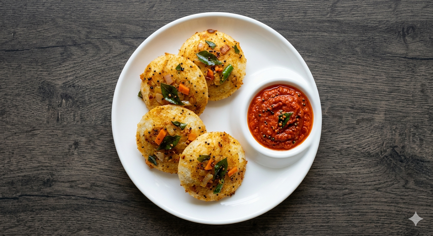 Masala Tawa Idly + Red Chutney