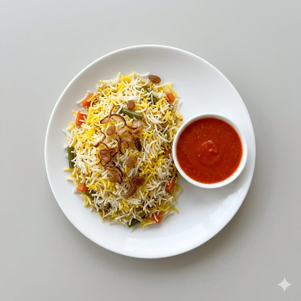 Mandhi veg biriyani + Tomato Chutney