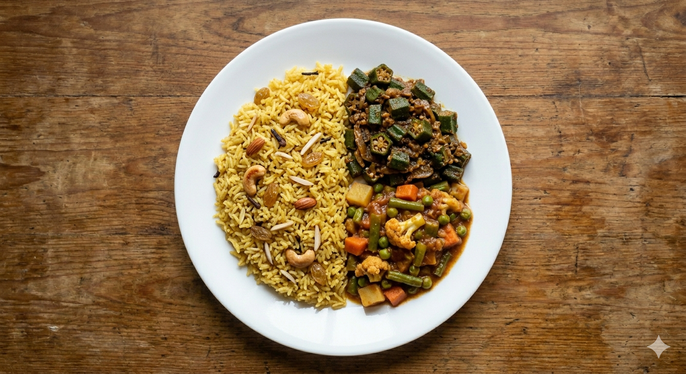 Mandi Rice + Bhindi Masala + Mixed Veg Sabzi
