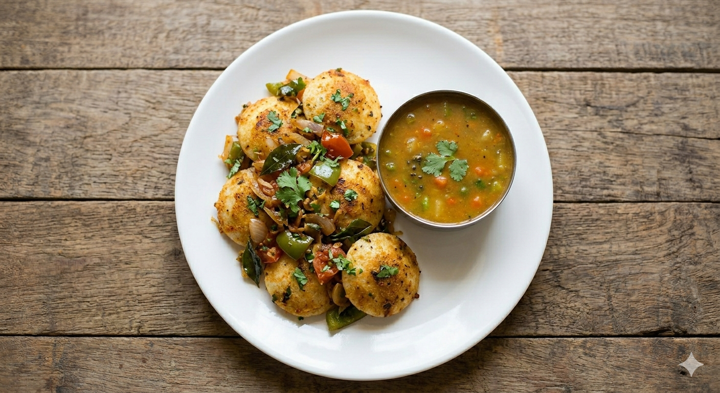 Masala Tawa Idly + Veg Salna