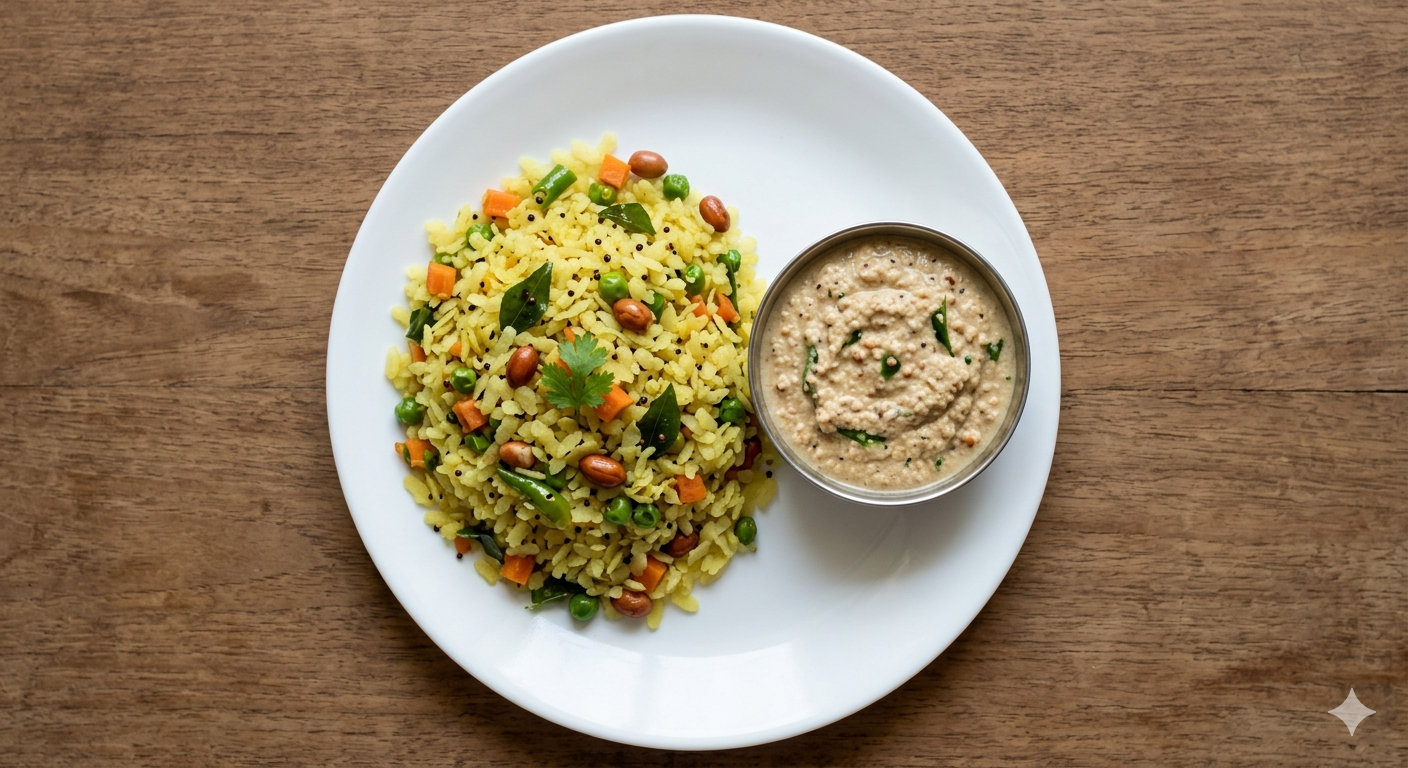 Poha Upma + Peanut Chutney
