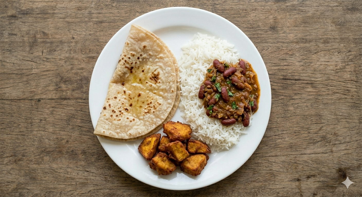 Chapathi + Rice + rajma masala + Yam Chops