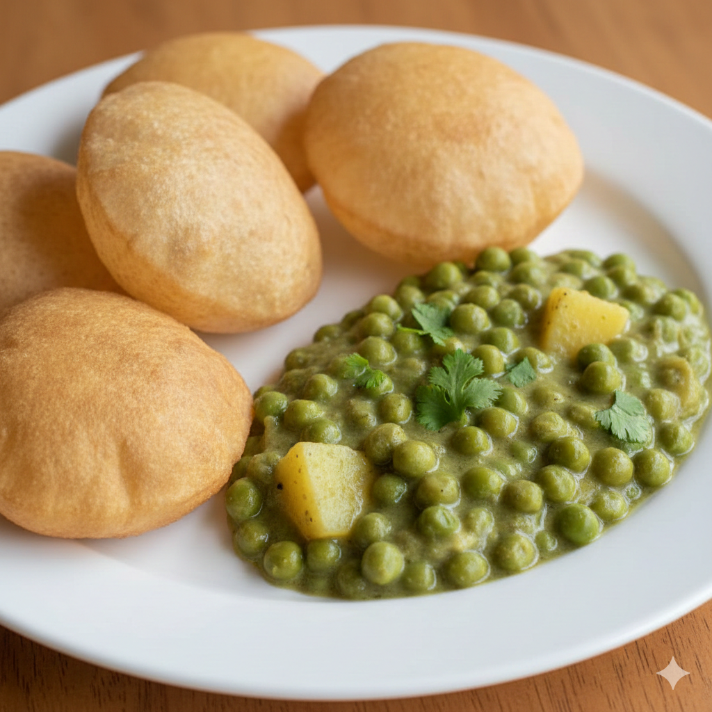 Methi Poori + Green peas Masala