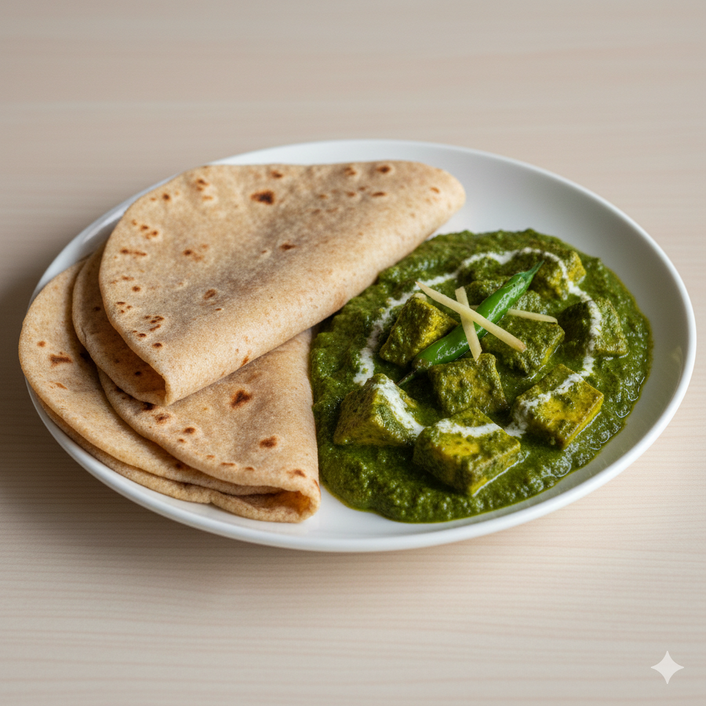 Chapathi and hariyali paneer