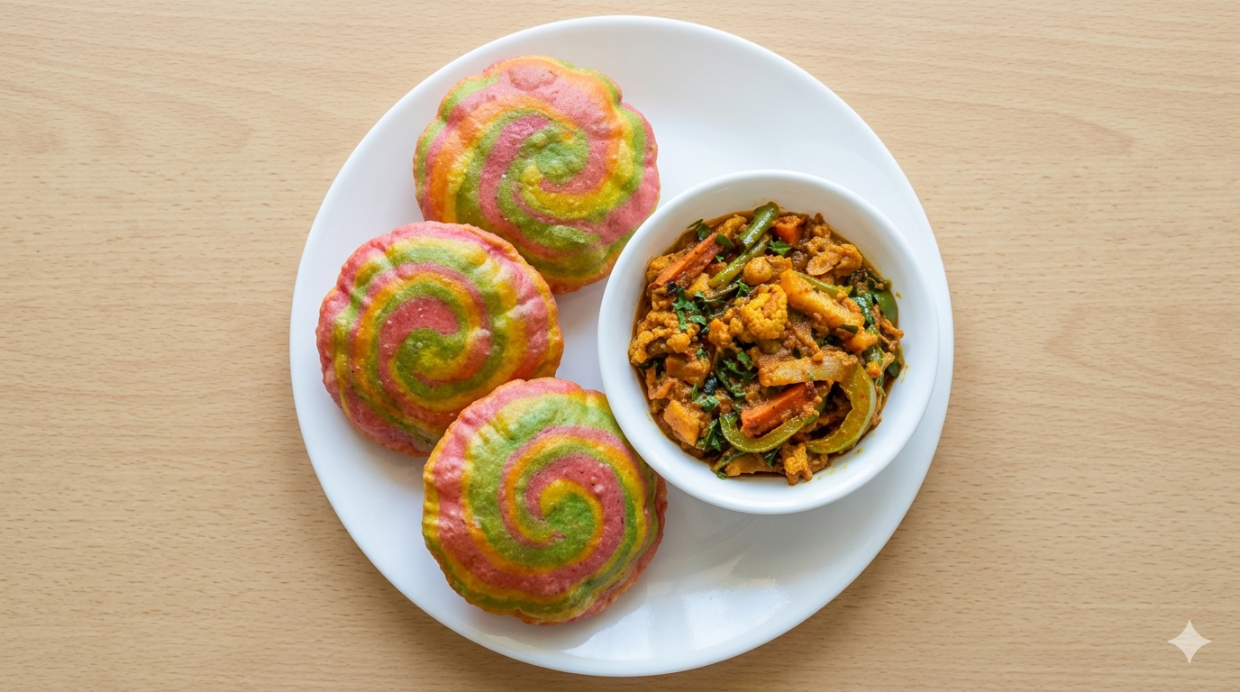Rainbow Poori + Kadai Veg