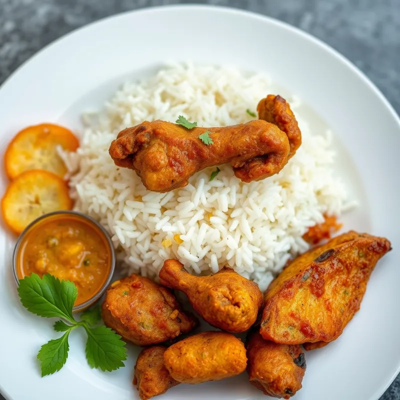 Rice + Chicken Pallipalayam + Rasam + Fryums
