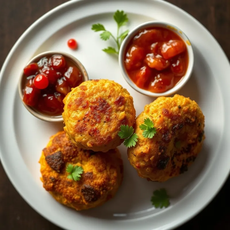 Pomegranate semiya + Onion Fritters + Tomato Chutney