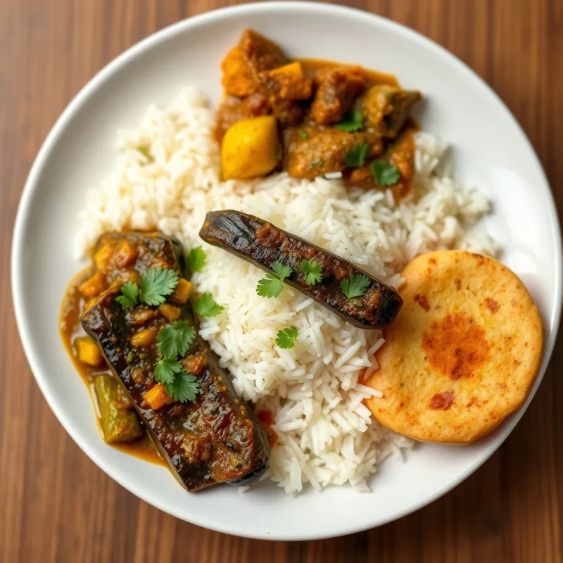 Rice + chow chow kootu + brinjal fry + Arachuvitta Sambar + appalam