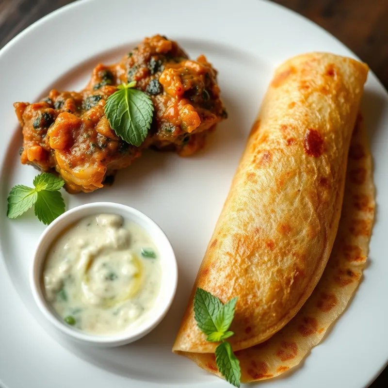 Dosa + Chawli Kolambu + Mint Chutney