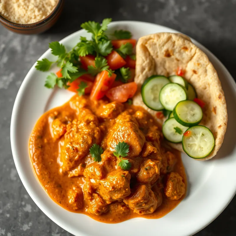 Butter chicken Masala + Wheat Parotta + Cucumber & Tomato Salad