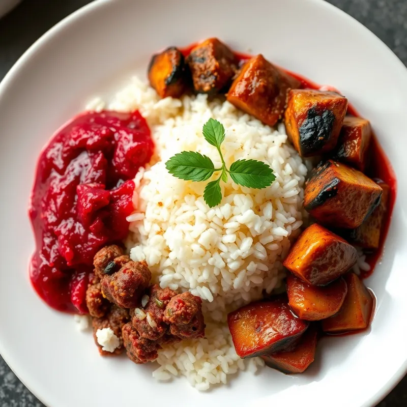 Rice + Beetroot pachadi + Brinjal Rasvangi + Soya chunk 65