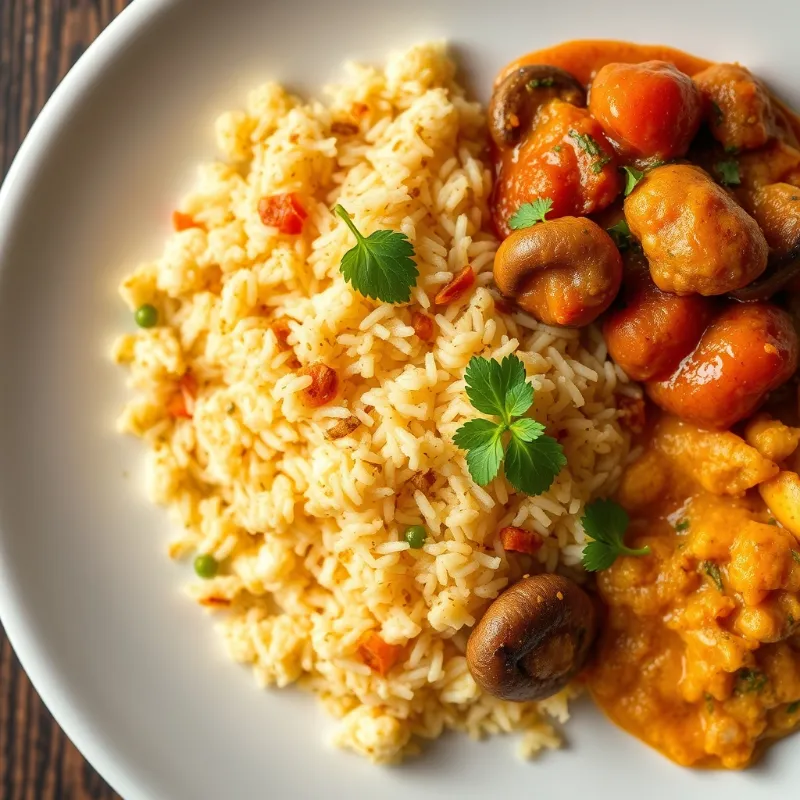 Cauliflower Semiya Biryani + Tomato Rassa + Mushroom 65