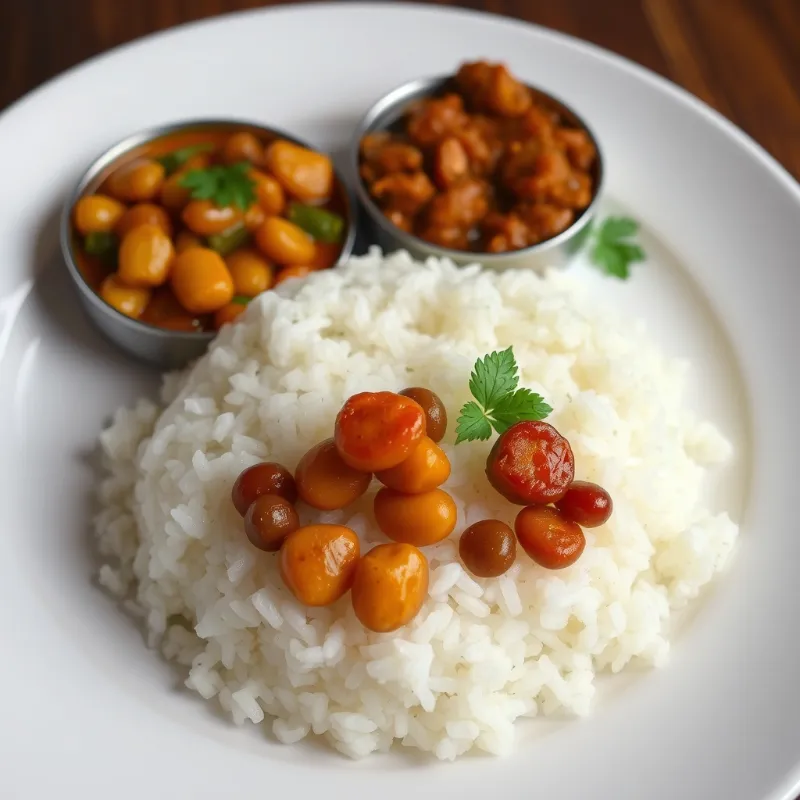 Rice + Beans poriyal + Vatha kuzhambu + Kovakai fry