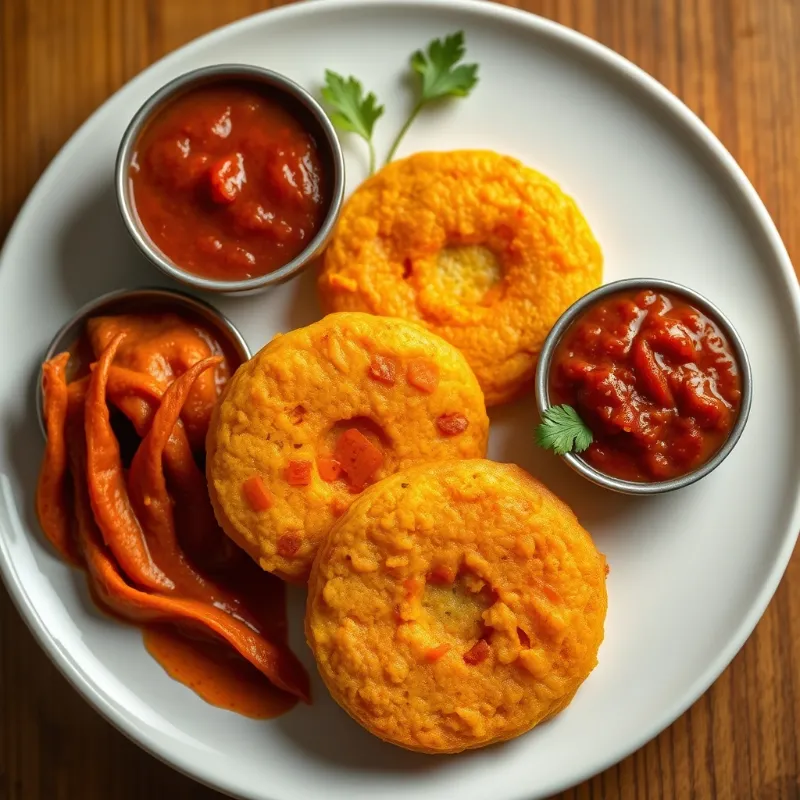 Carrot Idly + Kadamba Sambar + Red Chutney