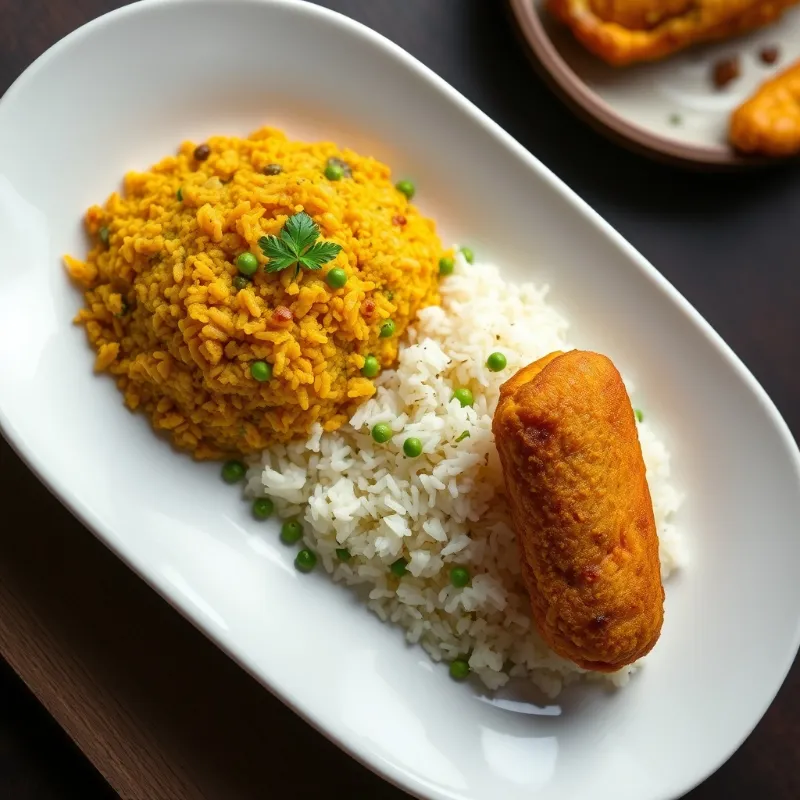 Peas Jeera Rice + Ghee Dal Fry + Fish Finger