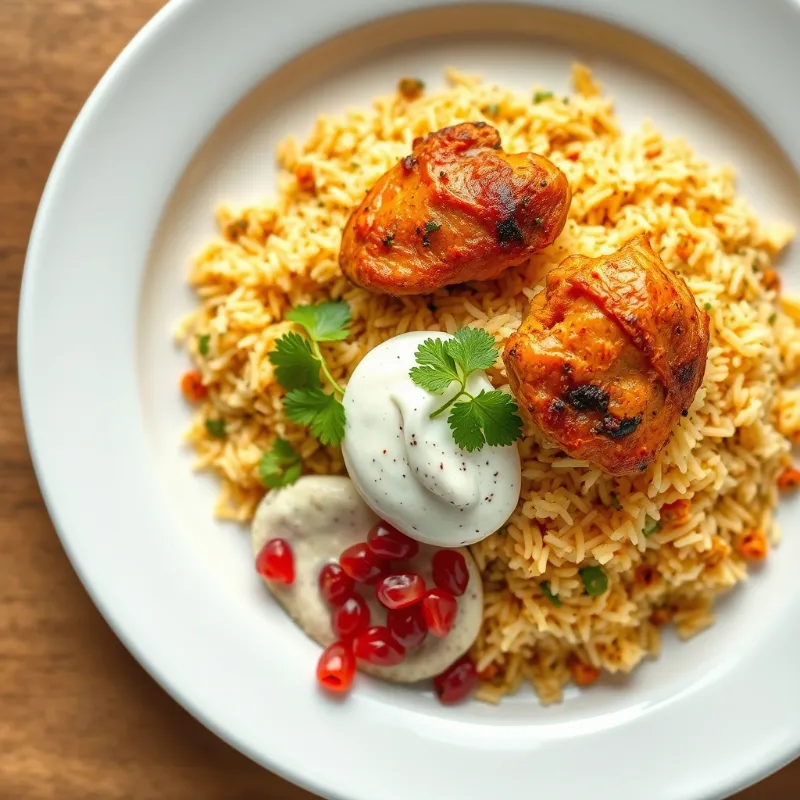Nellore Chicken Biryani + Dalcha + pomegrante Raita