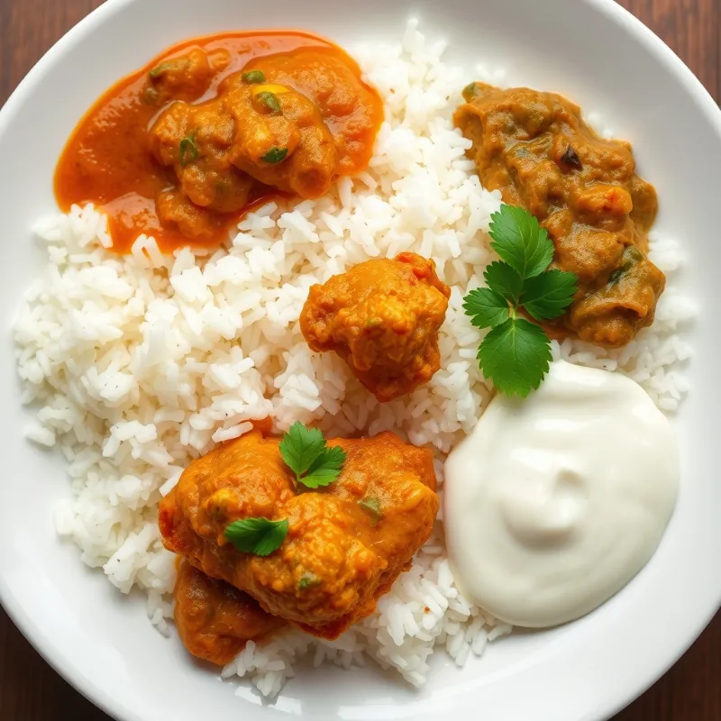 Rice + Kara Kuzhambu + Chicken chinthamani + Curd