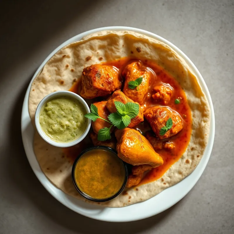 Chapathi + Chicken Kuzhambu + Mint Chutney