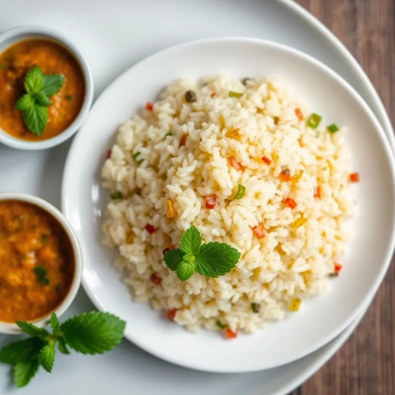 Rava Upma + Radish Sambar + Mint Chutney