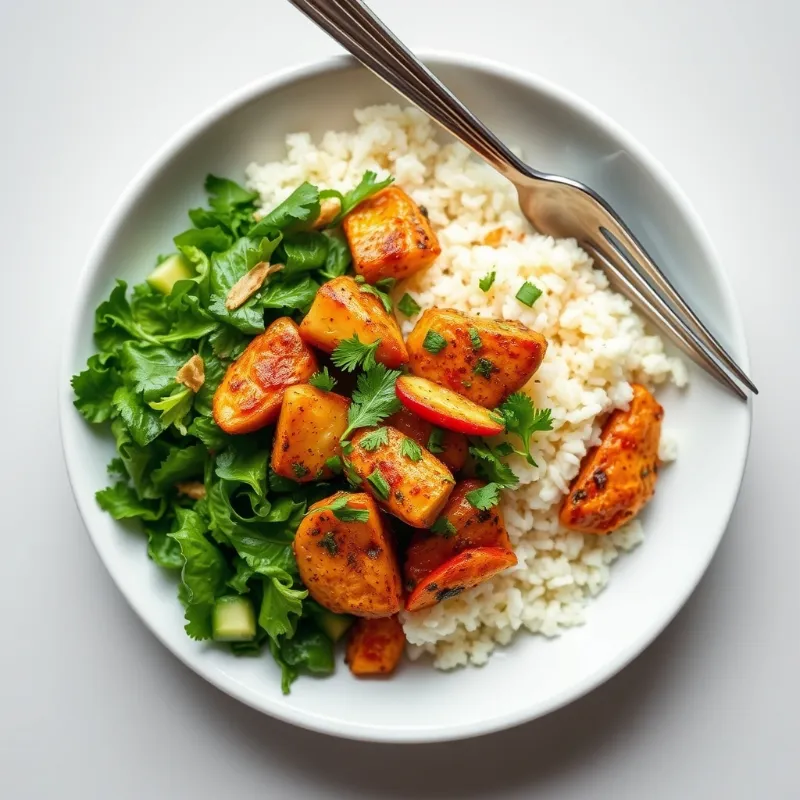 Pepper chicken rice bowl + Green Salad