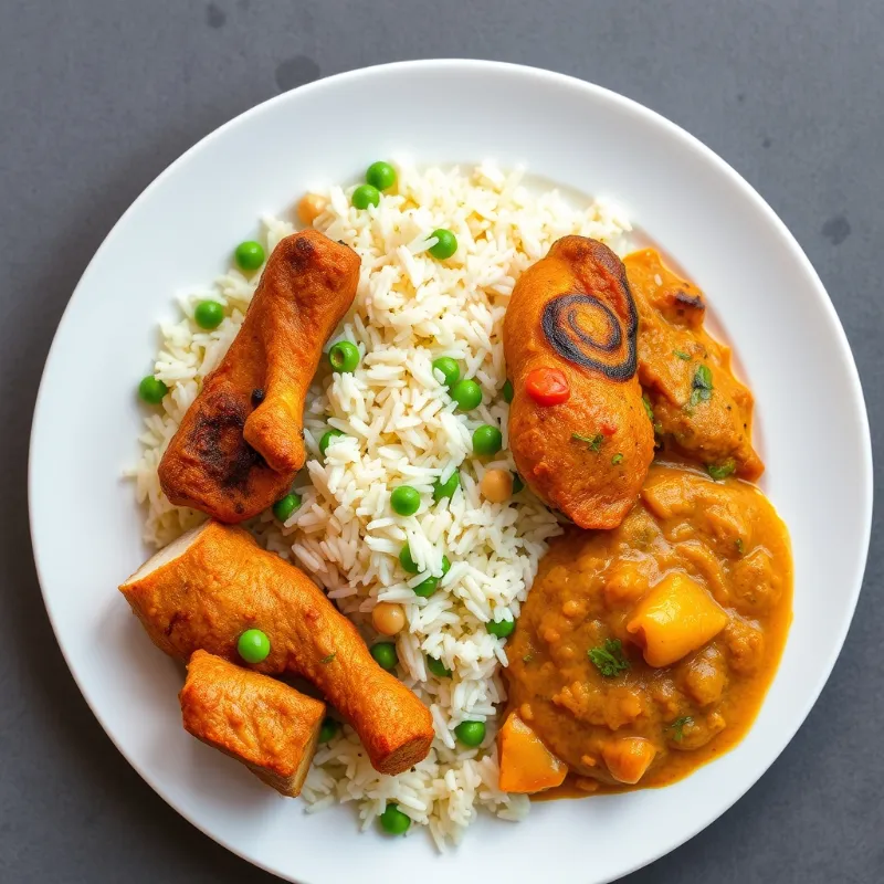 Green Peas Pulao + Chicken Kurumelagu + Carrot Thoran + Dal Fry